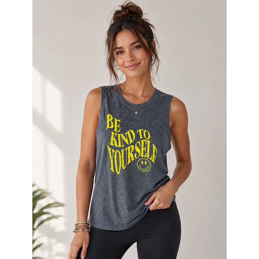 Spiritual‎ Gangster Be Kind To Yourself Tank Top Gray Athleisure Yoga Retro S